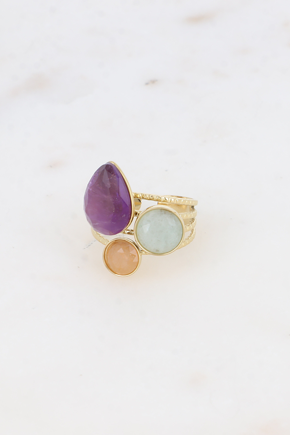Grossiste Bohm - Bague - pierres naturelles goutte et rondes