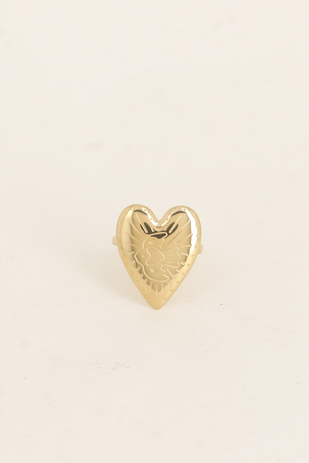 Grossiste Bohm - Bague - grand coeur avec oiseau gravé