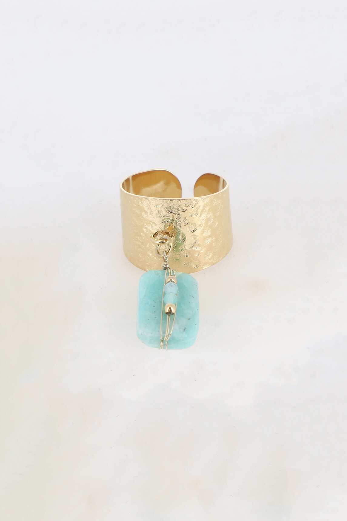 Grossiste Bohm - Bague Dizzy - pampille pierre naturelle rectangulaire