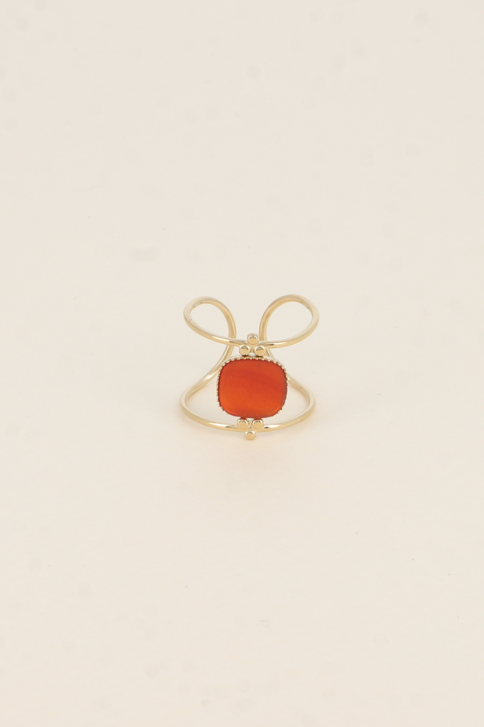 Grossiste Bohm - Bague large - 2 anneaux fins et pierre naturelle carrée plate