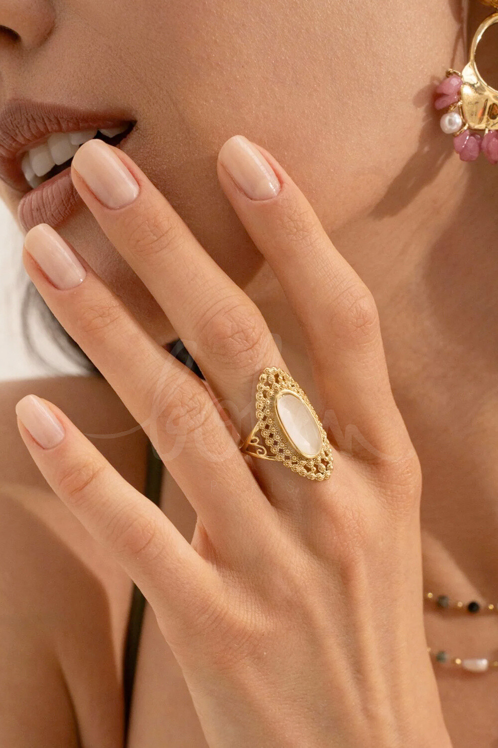 Wholesaler Bohm - Ring - Cat eye stone, openwork milgrain effect ring