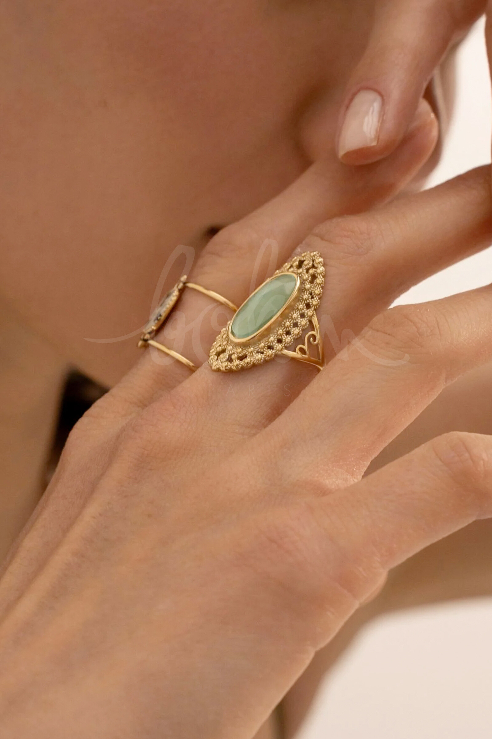 Großhändler Bohm - Ring - Cat Eye Stone, Openwork Milgrain Effect Ring
