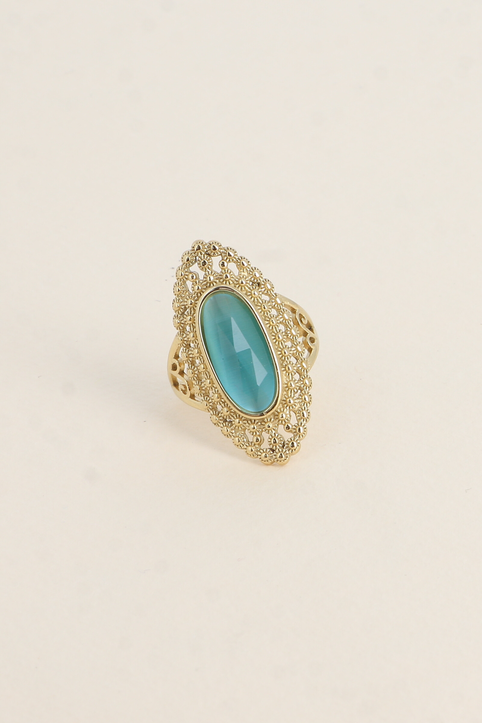Großhändler Bohm - Ring - Cat Eye Stone, Openwork Milgrain Effect Ring