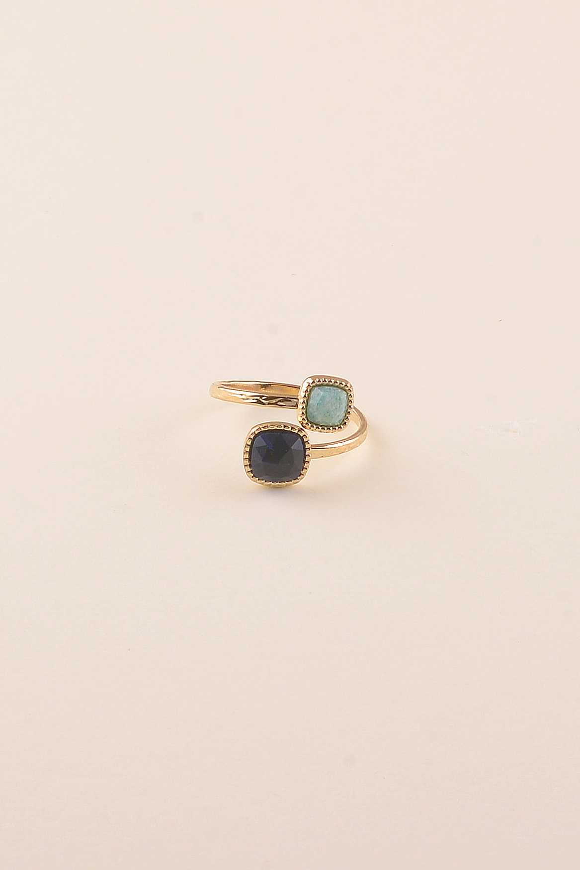 Wholesaler Bohm - Open ring - 2 square natural stones