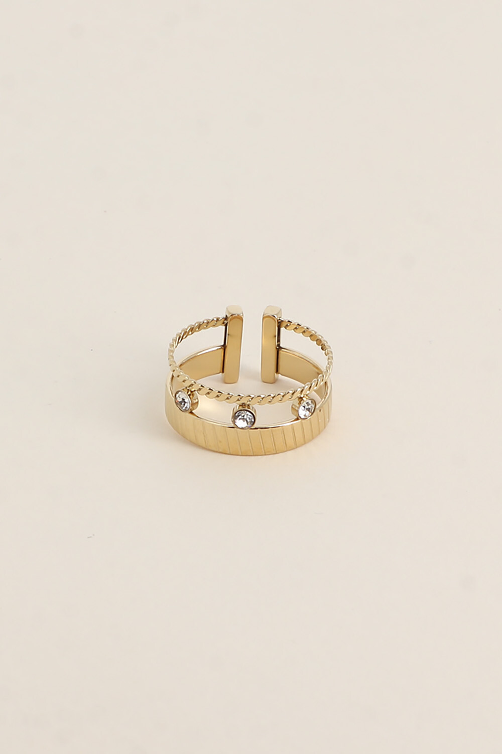 Mayorista Bohm - Anillo - banda estriada con 3 cristales