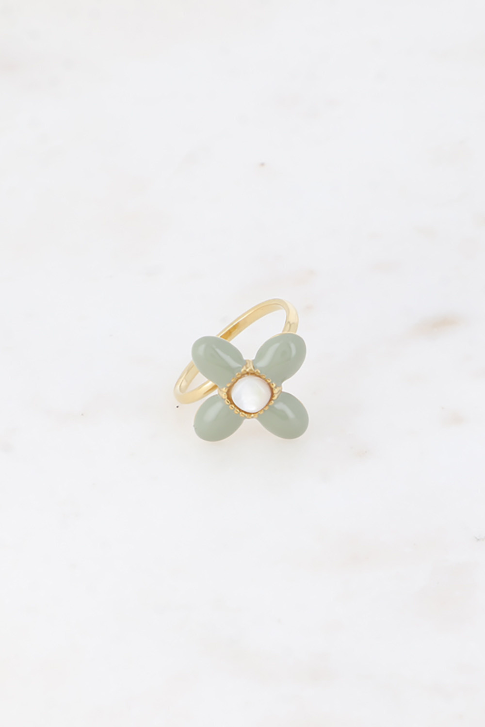 Mayorista Bohm - Anillo fino - trébol esmaltado y piedra natural cuadrada