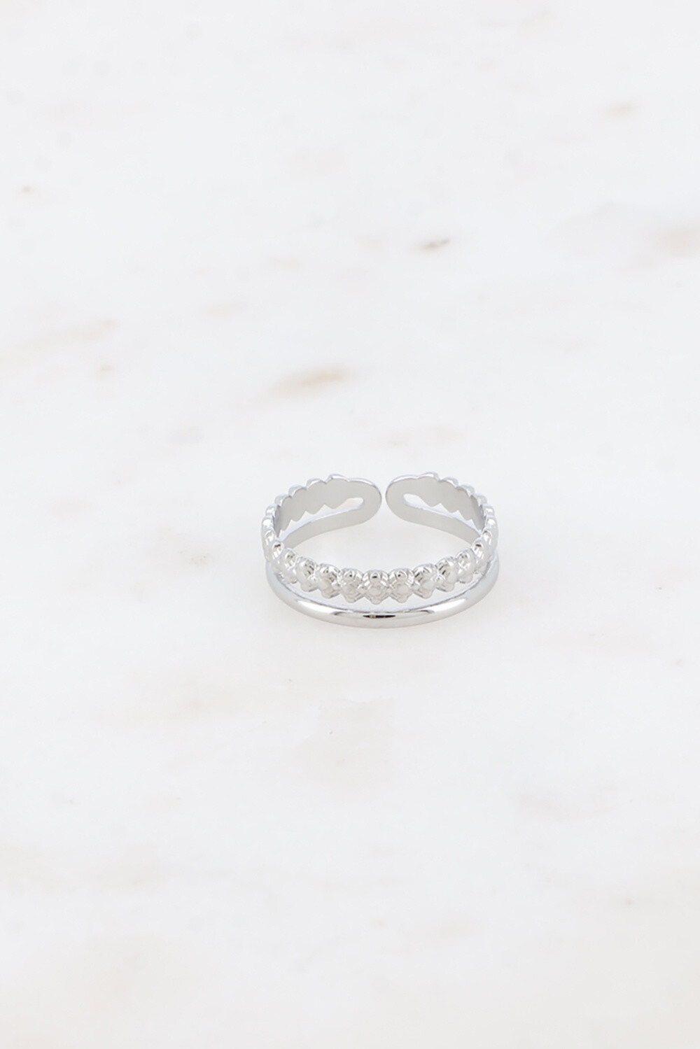 Großhändler Bohm - Ring – 2 Reihen, Blumenlinie und glatt