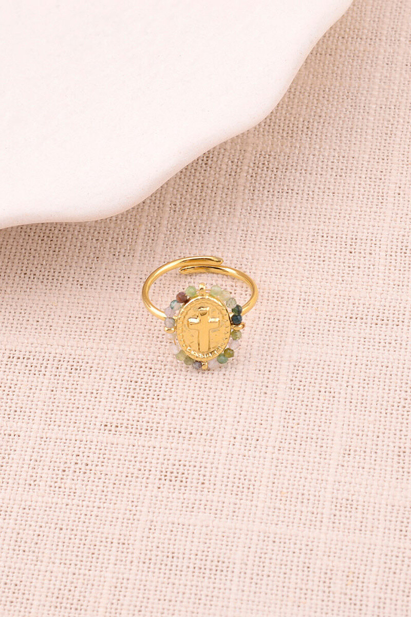 Großhändler Bohm - Feiner Ring - lateinisches Kreuz und Natursteine