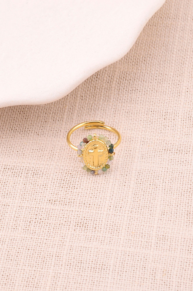 Grossiste Bohm - Bague fine - croix latine et pierres naturelles