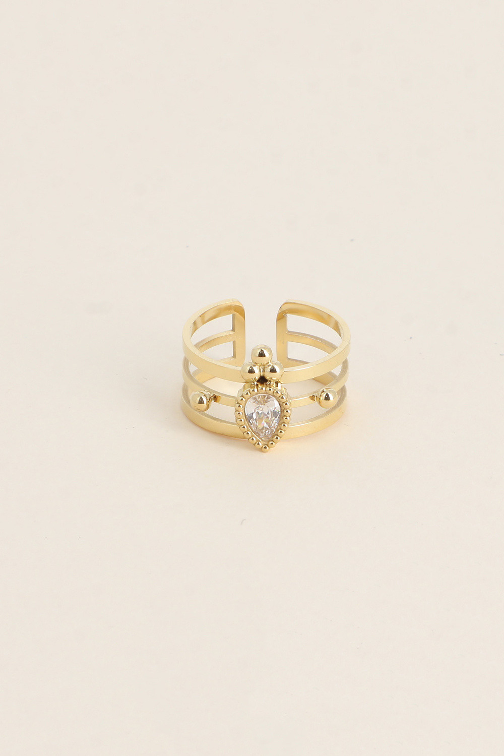 Wholesaler Bohm - Ring - 3 rings, balls and crystal drop