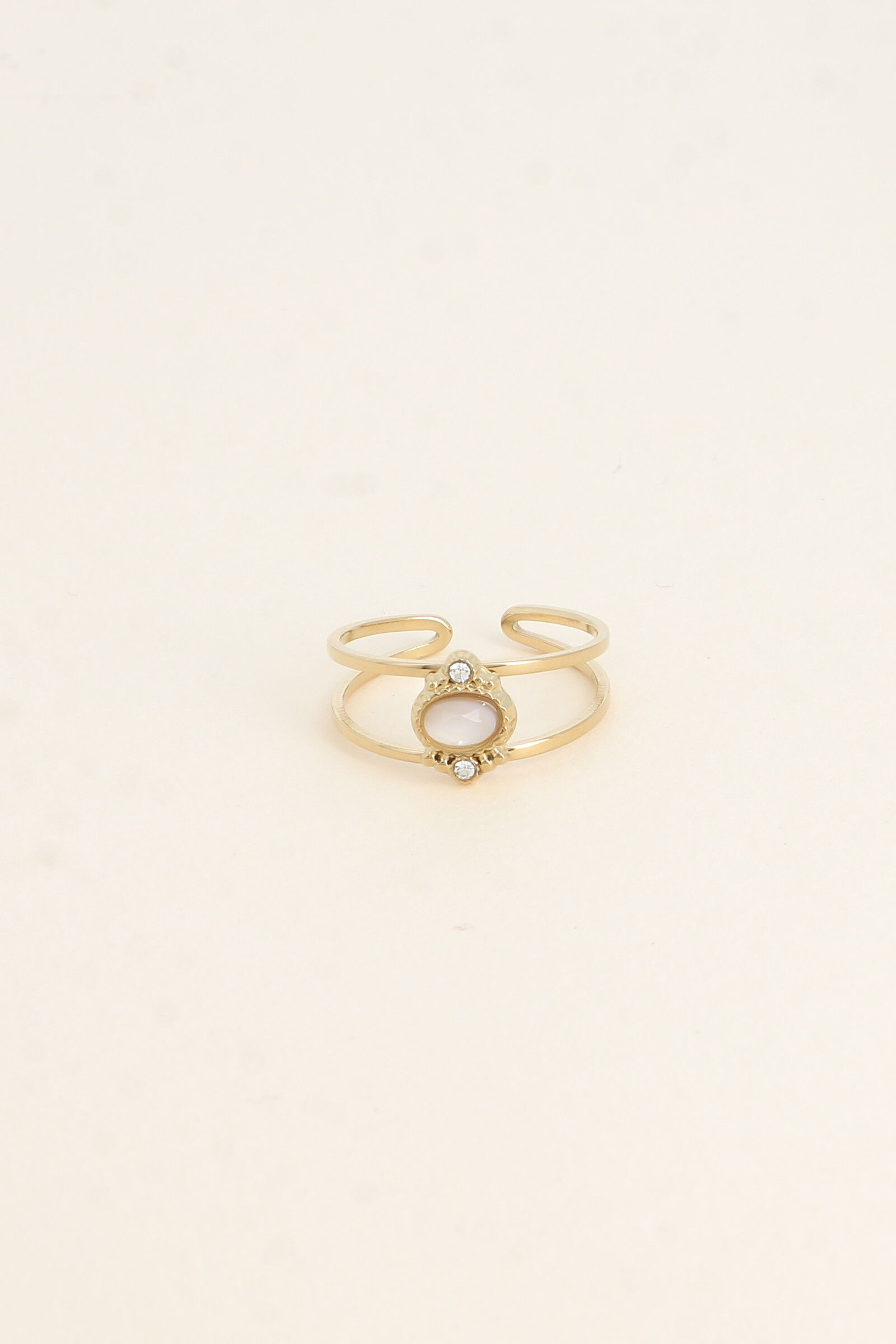 Großhändler Bohm - Cléo -Ring - 2 Ringe, Zirkoniumoxide und ovale Naturstein