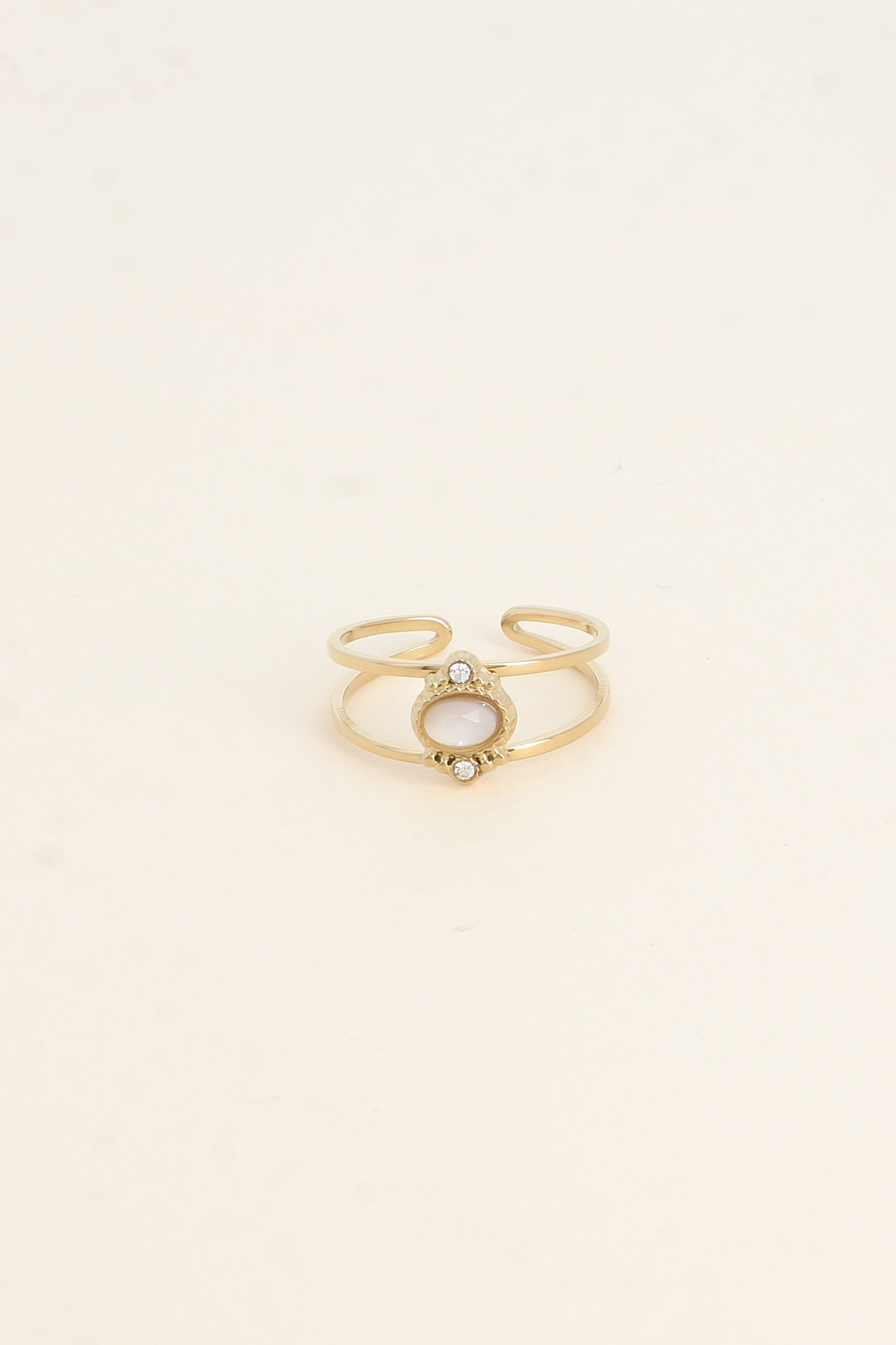 Grossiste Bohm - Bague Cléo - 2 anneaux, oxydes de zirconium et pierre naturelle ovale