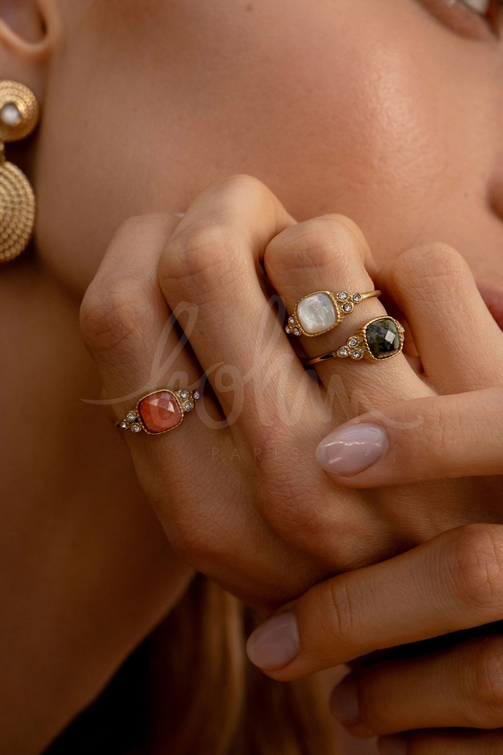 Grossiste Bohm - Bague fine - pierre naturelle carrée et oxydes de zirconium