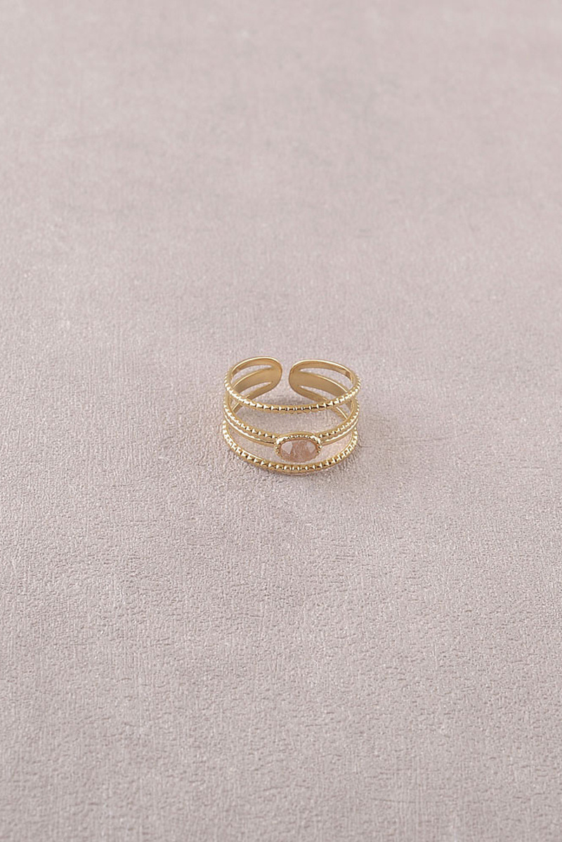 Wholesaler Bohm - Ring - 3 grooved bands with an oval natural stone