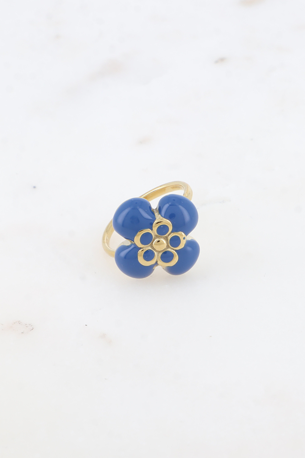 Mayorista Bohm - Anillo - flor esmaltada y piedra natural cuadrada