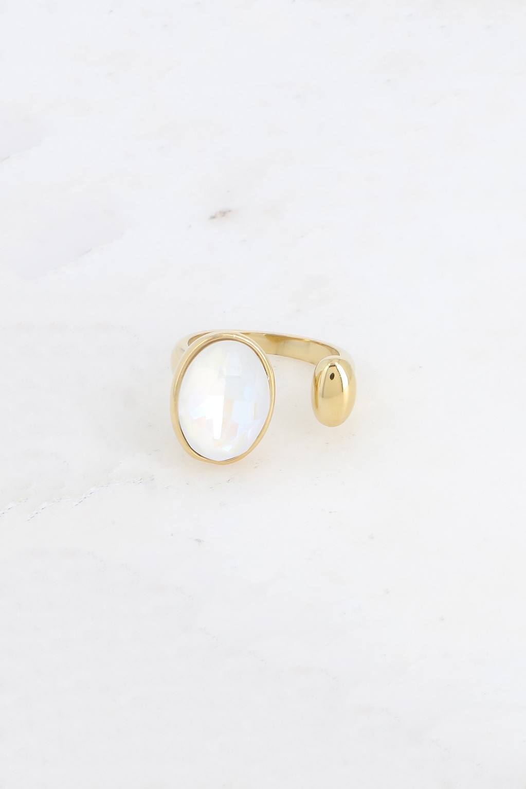Grossiste Bohm - Bague ouverte - cristal taillé ovale 10x14mm – monture dorée et rhodium