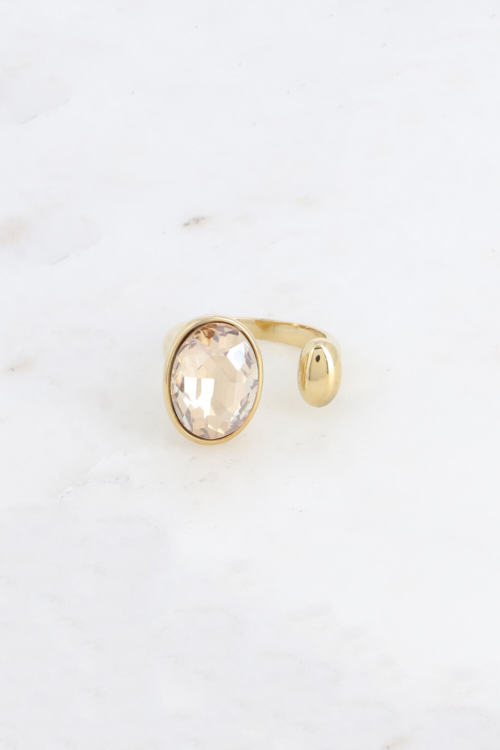 Grossiste Bohm - Bague ouverte - cristal taillé ovale 10x14mm – monture dorée et rhodium