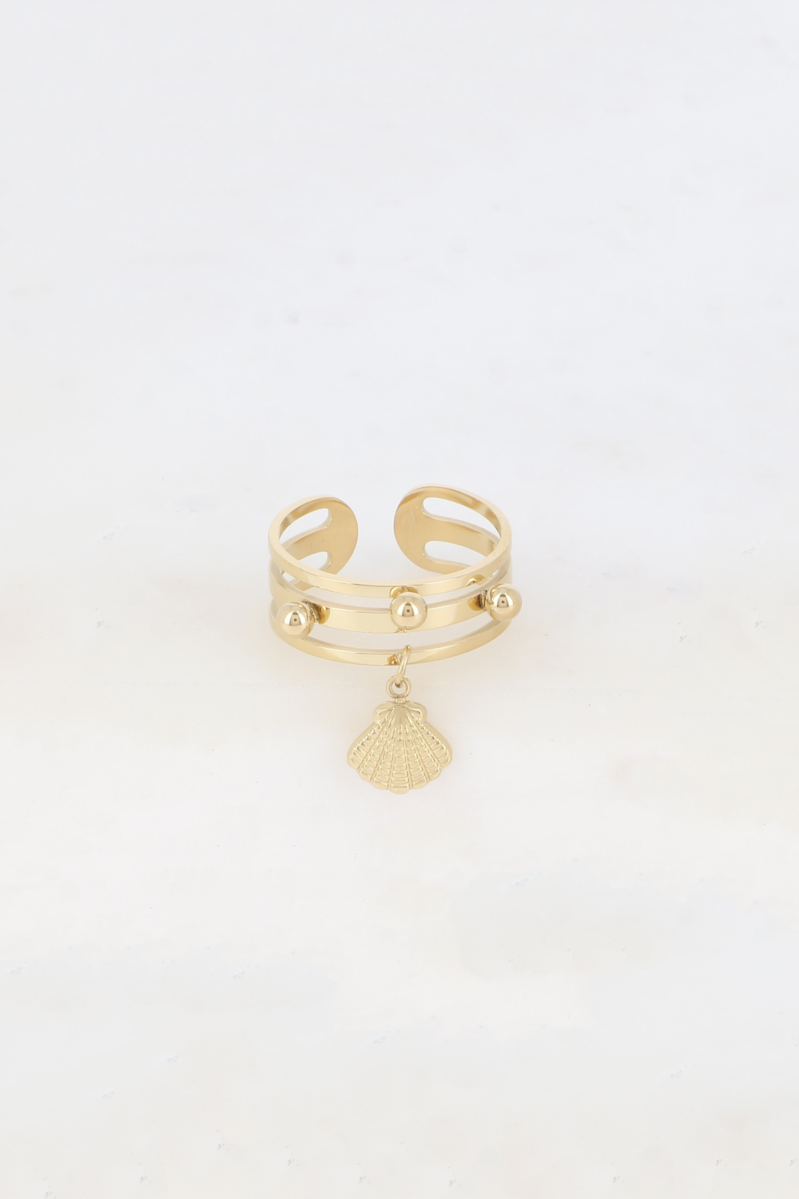 Grossiste Bohm - Bague - 3 anneaux, boules et pampille coquillage
