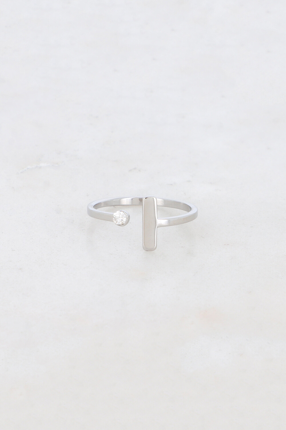 Grossiste Bohm - Bague ouverte rhodium - cristal et barre