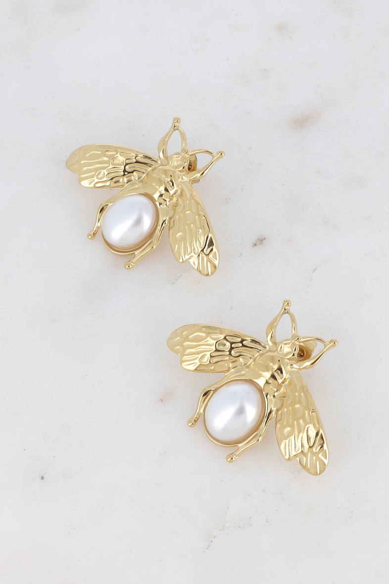 Mayorista Bohm - Pendientes pulgas - abeja y piedra natural