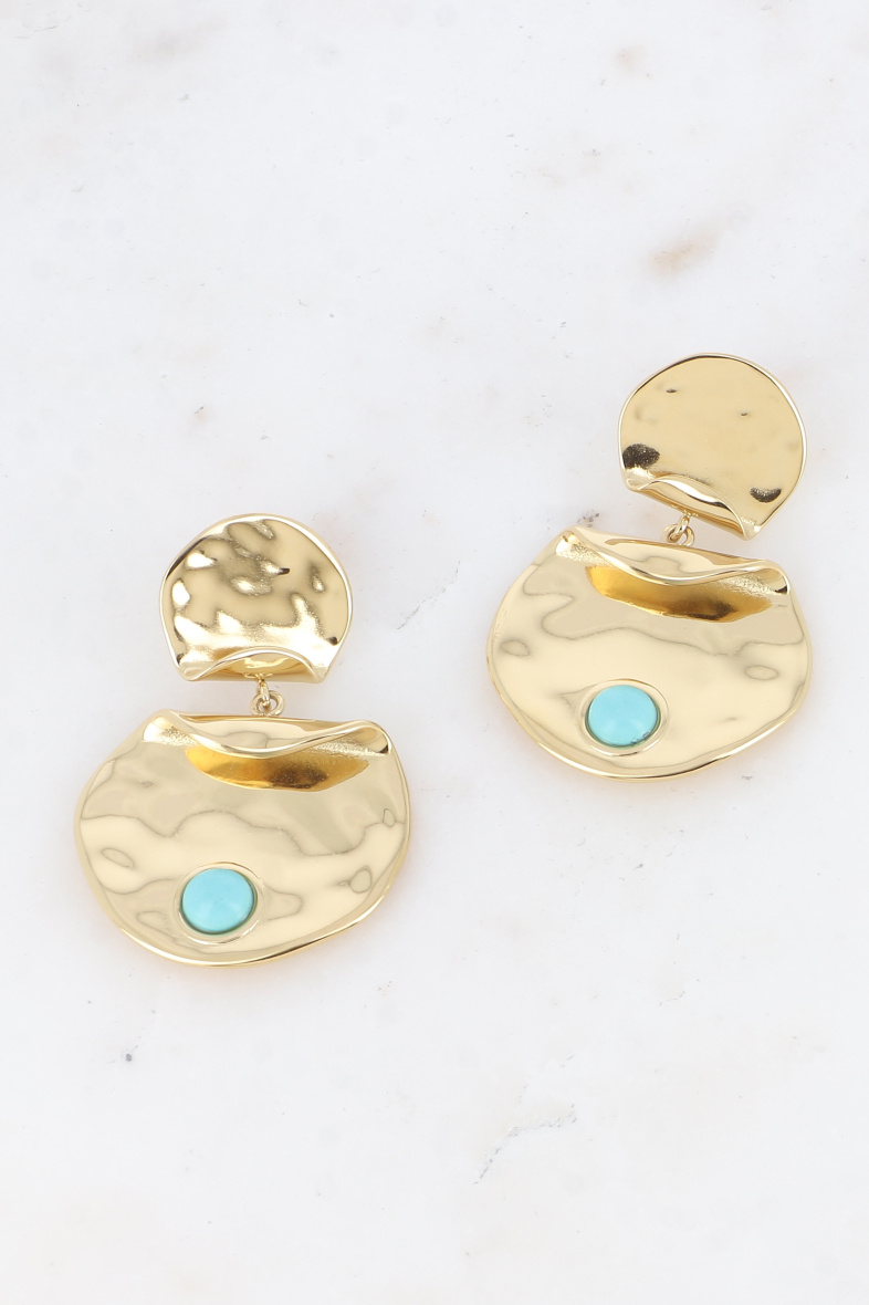 Mayorista Bohm - Pendientes colgantes - pieza redonda doble curva y piedra natural