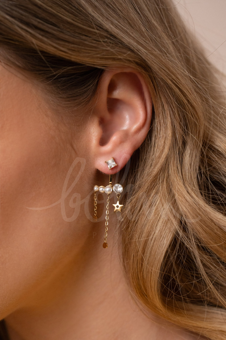 Mayorista Bohm - Pendientes Xenia - cristal cuadrado, acetatos nacarados, cristales, estrella y cadenas