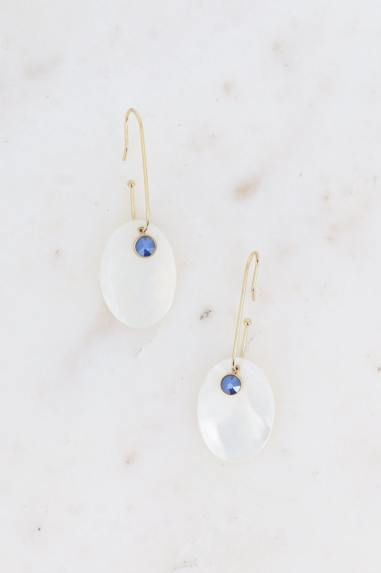 Grossiste Bohm - Boucles pendantes - pièce ovale nacrée et cristal taillé PP20