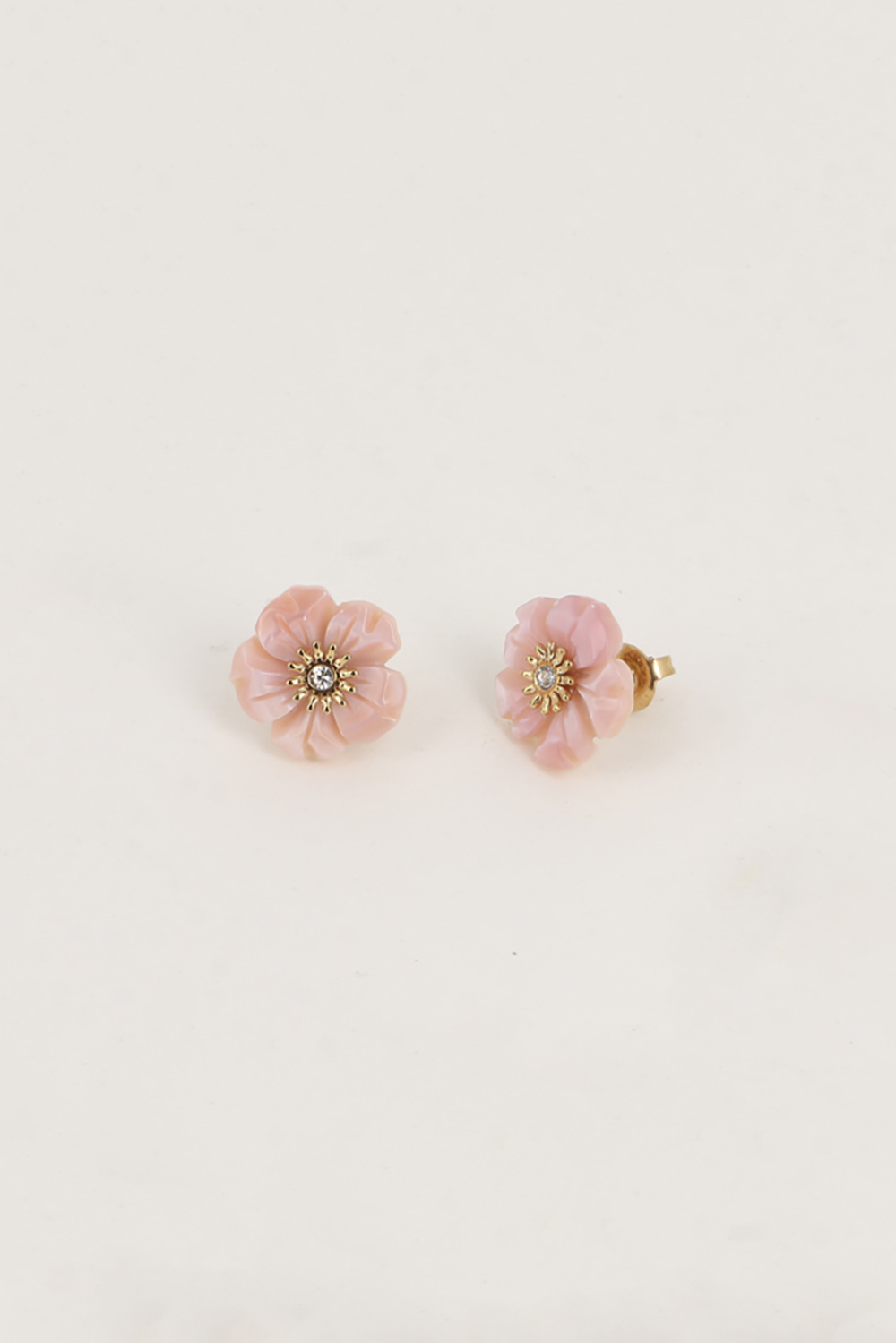 Grossiste Bohm - Boucles puces - fleur nacrée et petit cristal