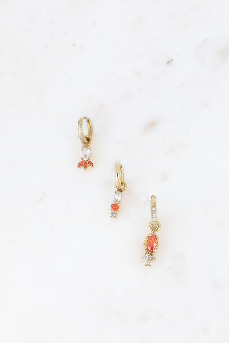Grossiste Bohm - Set de 3 créoles - avec cristal (ananas, ovale et amande)