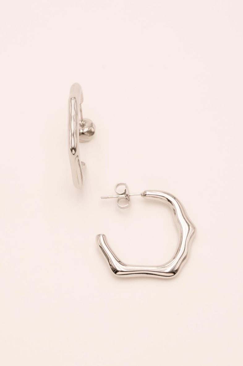 Mayorista Bohm - Pendientes de aro Paulinie - efecto hexagonal liso y ondulado en acero inoxidable