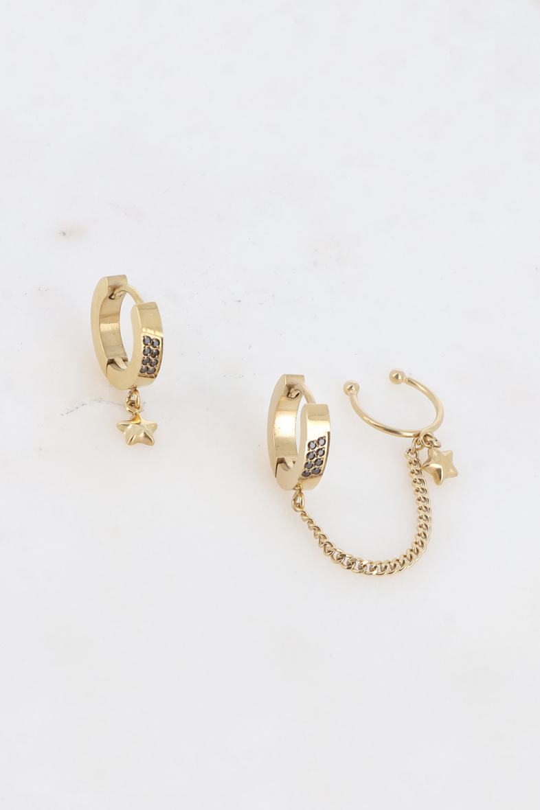 Großhändler Bohm - Kreolen – Sterne und Zirkoniumoxide, Kette im Ear Cuff-Stil