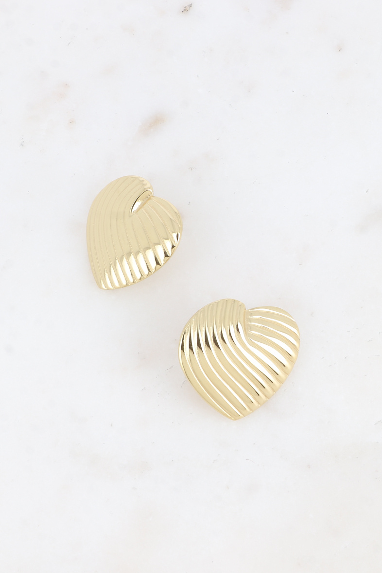Grossiste Bohm - Boucles puces - coeur bombé et strié en acier inoxydable