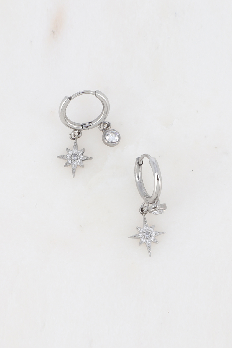 Mayorista Bohm - Pendientes de aro - acero inoxidable con Estrella del Norte y cristales