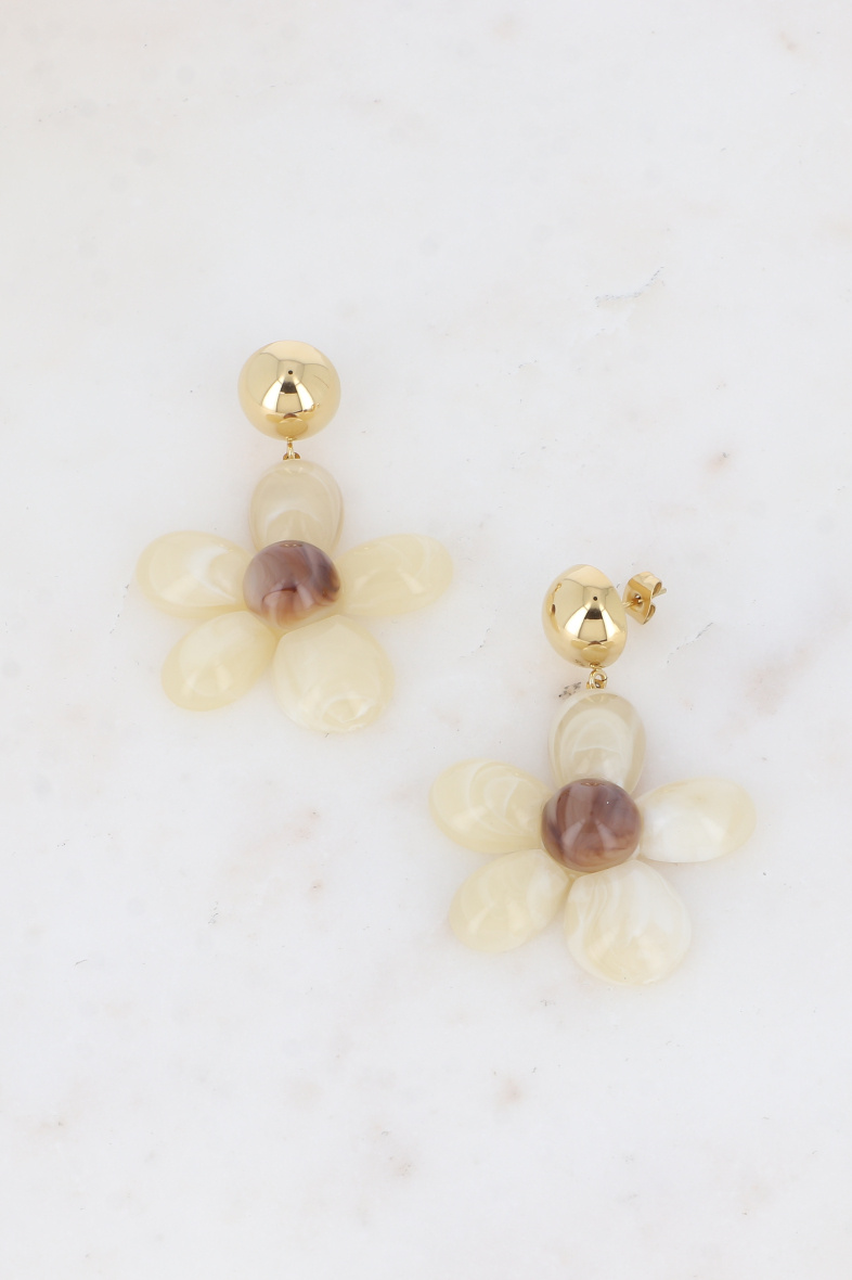 Grossiste Bohm - Boucles pendantes - boule et fleur en acétate