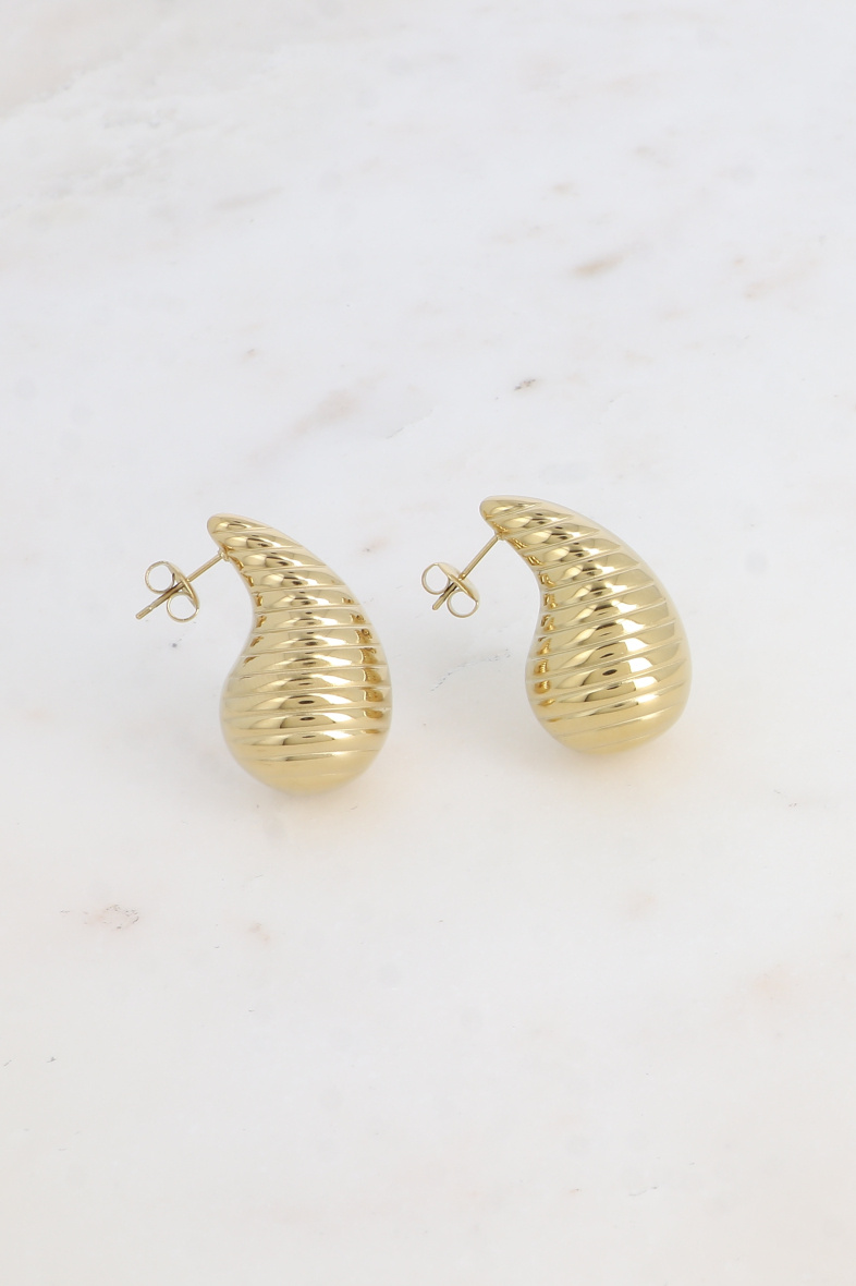 Grossiste Bohm - Boucles puces - goutte effet strié 17x31mm