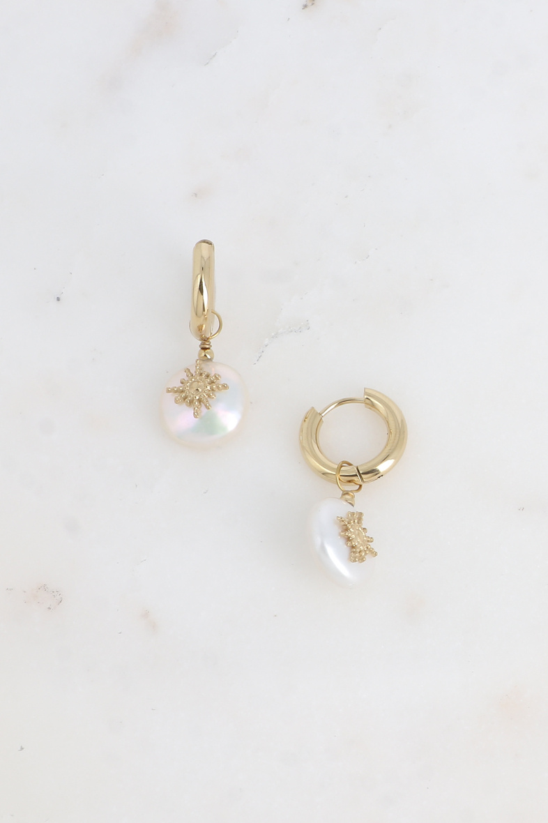 Wholesaler Bohm - Hoop earrings - freshwater pearl and milgrain effect star