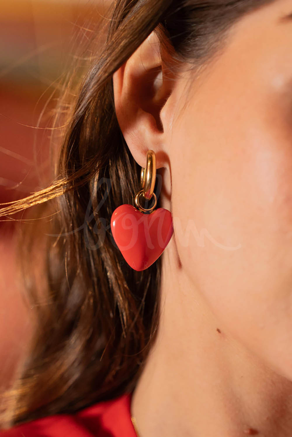 Wholesaler Bohm - Hoop earrings - thick ring and enamel heart