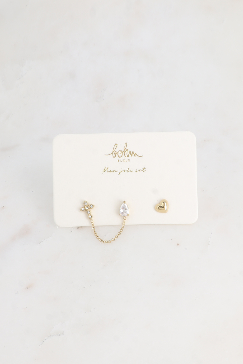 Grossiste Bohm - Set de 3 piercings - croix, goutte en cristal