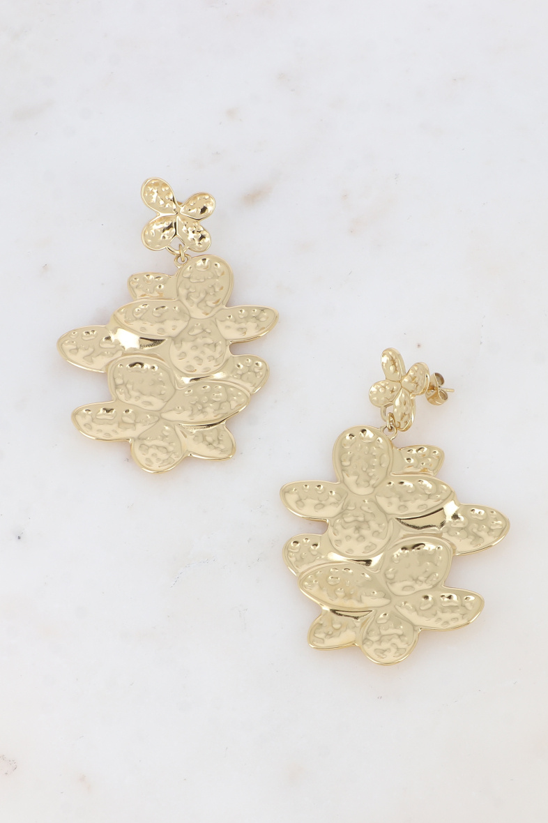 Grossiste Bohm - Boucles pendantes - 2 pièces de trèfles aux petits pois gravés