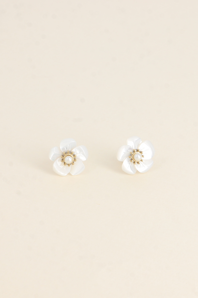 Großhändler Bohm - Kugelohrringe - Perlmuttblume 15mm