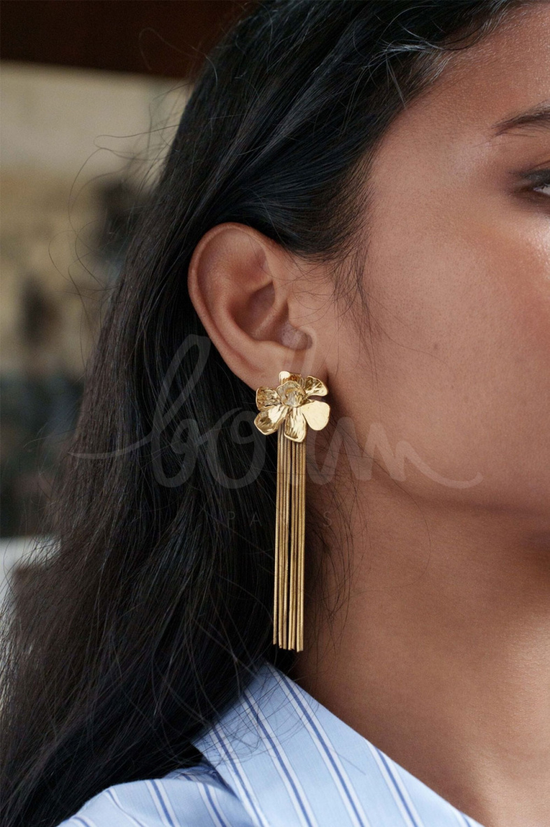 Grossiste Bohm - Boucles pendantes Mona - motif feuillage avec mailles serpent pendantes