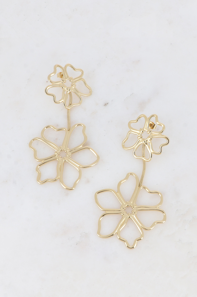 Großhändler Bohm - Hängende Ohrringe – 2 durchbrochene Blumen und Schlangenkette