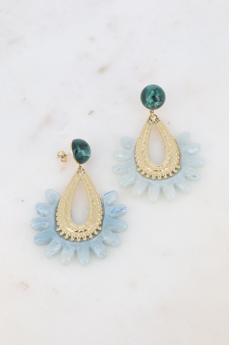 Grossiste Bohm - Boucles pendantes Garance - acétate, goutte milgrain et pièce fleurie
