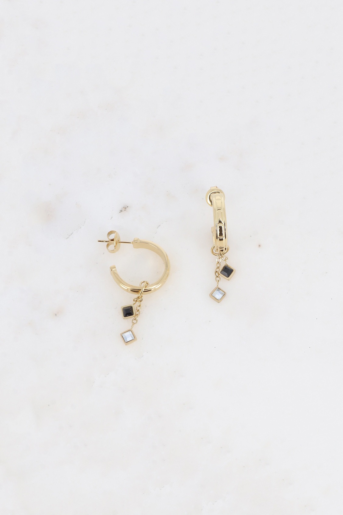 Mayorista Bohm - Pendientes de aro estriados con cadenas colgantes y cristales de diamantes
