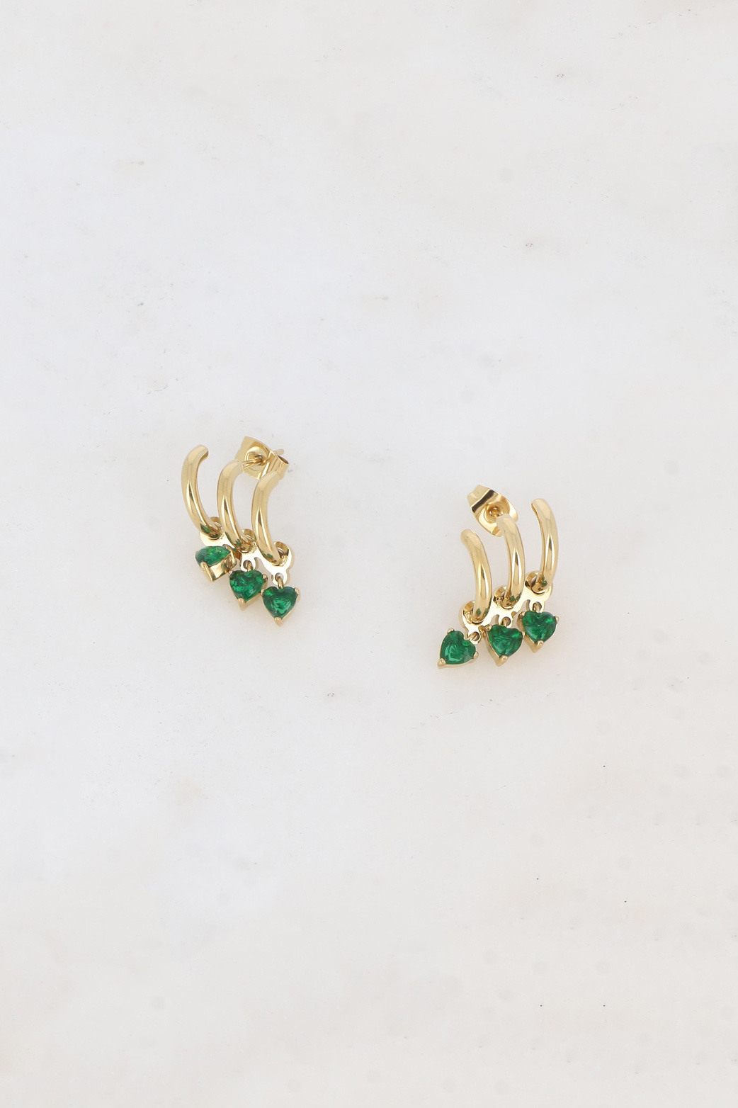 Mayorista Bohm - Pendientes bala - 3 anillos y 3 cristales de corazón