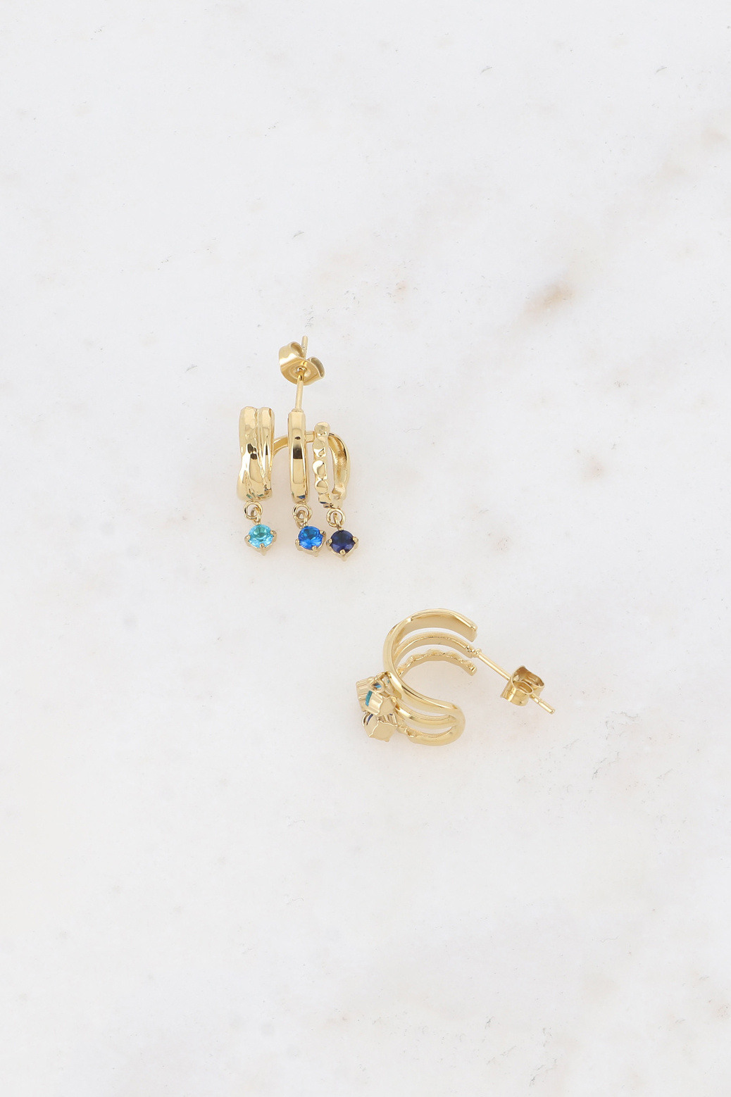 Mayorista Bohm - Pendientes - 3 anillos, 3 cristales redondos