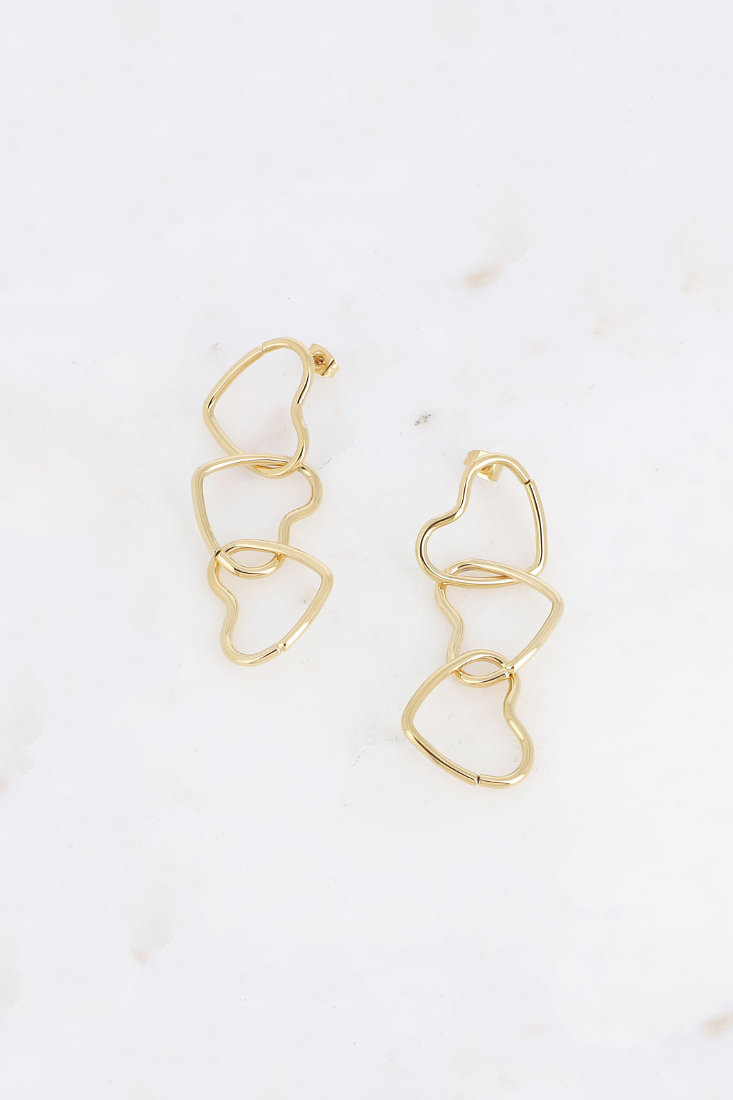 Grossiste Bohm - Boucles pendantes - 3 anneaux coeurs ajourés