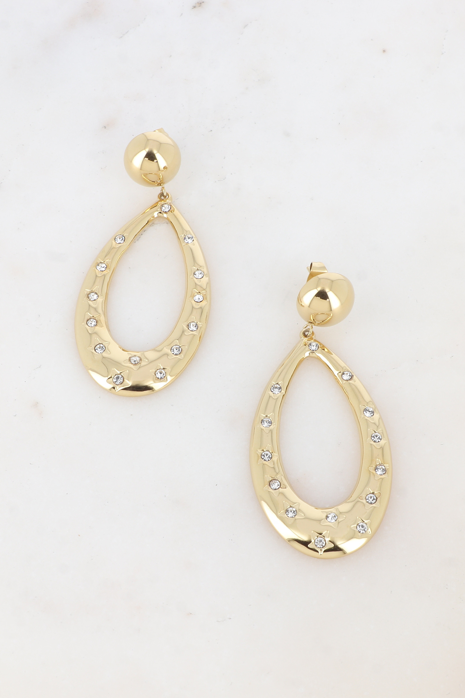 Grossiste Bohm - Boucles pendantes - goutte ajourée, étoiles gravées et oxydes de zirconium