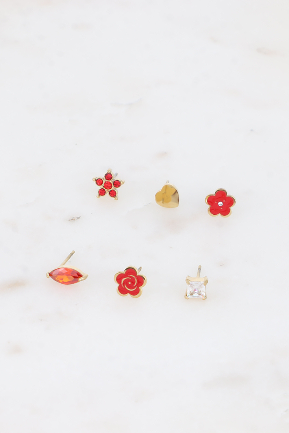 Grossiste Bohm - Set de 6 puces - fleurs, coeur en émail, cristaux