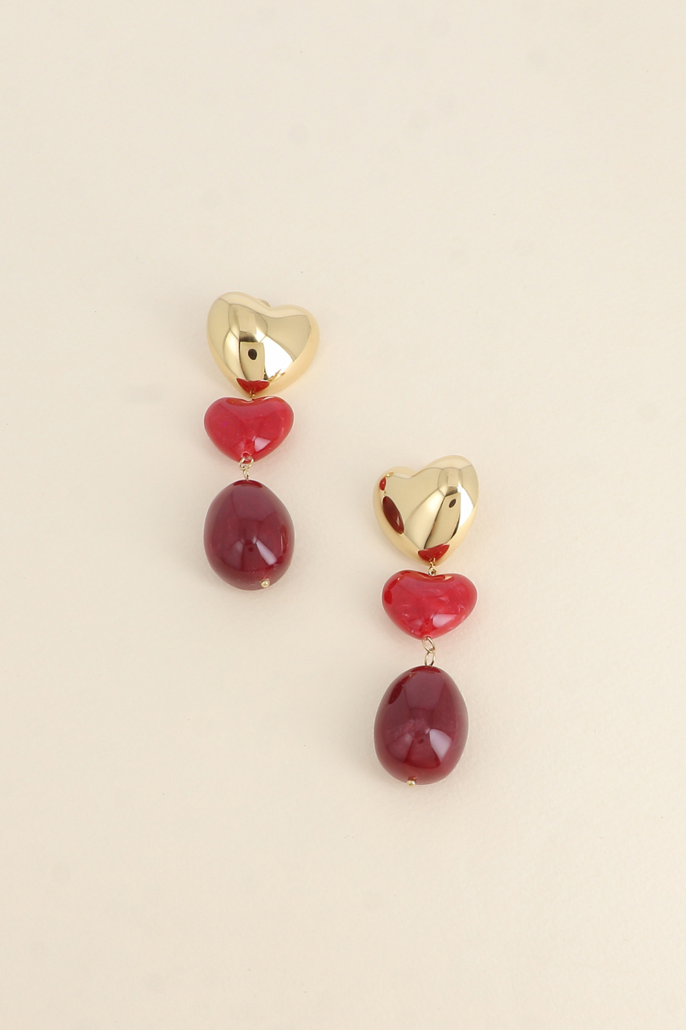 Grossiste Bohm - Boucles pendantes - coeurs et perle en résine